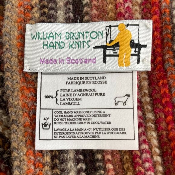 William Brunton Hand Knits Made in Scotland Striped Lambswool Knit Scarf Multi - Picture 4 of 6